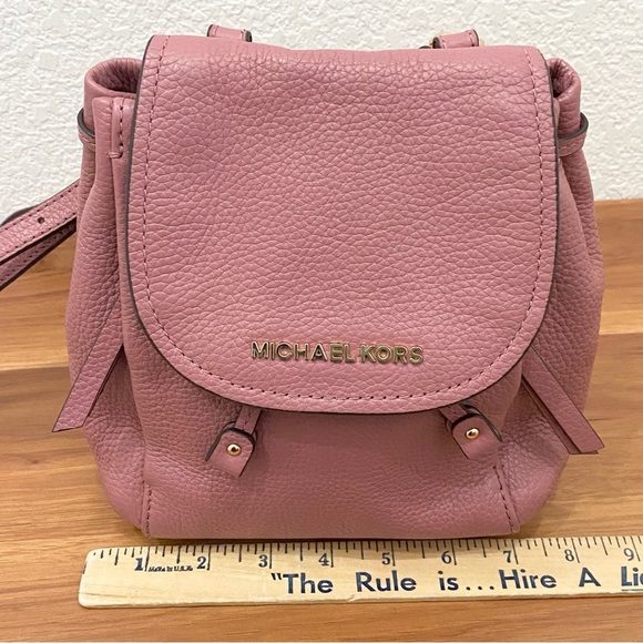 MICHAEL KORS Riley Small Flap Drawstring Pebbled Leather Crossbody Bag in Rose - Picture 7 of 16
